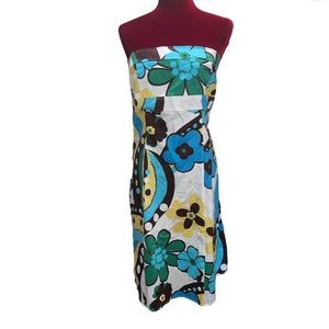 B Smart Sz 14 Strapless Floral Art Deco Tub Top Dress T3